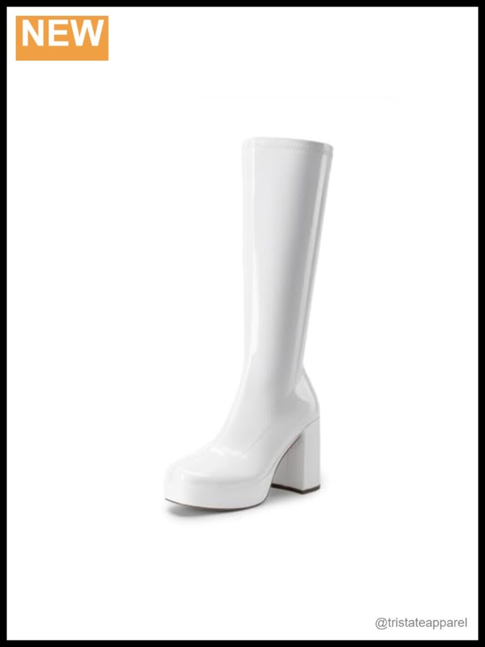 Knee High Gogo Boots Chunky Heel Vegan Leather Platform Square Toe